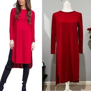 NEW Rags & Couture Longline Knit Midi Sweater Long Sleeve Tunic Dress M Red NWOT